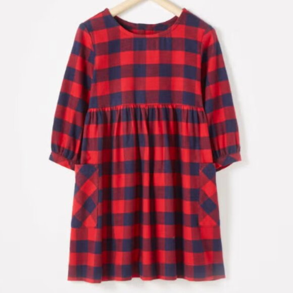 Girls Hanna Andersson Buffalo Plaid Flannel Pocket Dress Red Navy Blue 120 6/7 - Picture 1 of 4